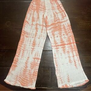Michael Stars Wide Leg Pants White Coral Tie Dye Smocked Elastic Waist Sz S